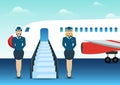 Airport with plane ready for boarding accompanied by two stewardesses Royalty Free Stock Photo