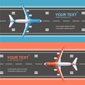 Airport Plane Runway Travel Concept Flyer Banners Posters Card Set. Vector Royalty Free Stock Photo