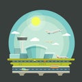 Airport with planes or aircrafts in flat design Royalty Free Stock Photo