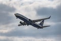 Airport Prague Ruzyne, take off Boeing 737-800 Royalty Free Stock Photo