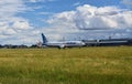 Airport Prague Ruzyne, take off Boeing 737 Fly Dubai Royalty Free Stock Photo