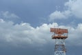 Airport radar red-and-white with rain clouds background