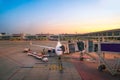 Airport ramp service for for a commercial plane landing Royalty Free Stock Photo