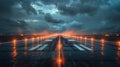 Airport Runway at Night With City Background Royalty Free Stock Photo