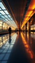 Airport rush Blurry figures glide on two moving walkways with straight perspectives Royalty Free Stock Photo