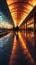 Airport rush Blurry figures glide on two moving walkways with straight perspectives Royalty Free Stock Photo