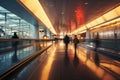 Airport rush Blurry figures glide on two moving walkways with straight perspectives Royalty Free Stock Photo