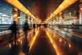 Airport rush Blurry figures glide on two moving walkways with straight perspectives Royalty Free Stock Photo