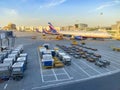 Airport scene, Aeroflot airplanes, Moscow Sheremetyevo airport Royalty Free Stock Photo