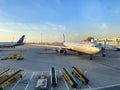 Airport scene, Aeroflot airplanes, Moscow Sheremetyevo airport Royalty Free Stock Photo