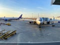 Airport scene, Aeroflot airplanes, Moscow Sheremetyevo airport Royalty Free Stock Photo