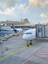 Airport scene, Lufthansa airplanes, Frankfurt