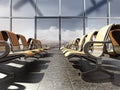 Airport seats in the waiting lounge of an airport. 3D illustration Royalty Free Stock Photo