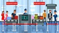 Airport security check flat vector illustration