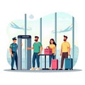 Airport security check passengers traveling security guard plane travel security screening process Royalty Free Stock Photo