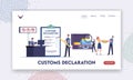 Airport Security Landing Page Template. Tiny Customs Officers Filling Customs Declaration and Check Passenger Baggage Royalty Free Stock Photo