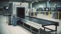 Airport security metal detector scan. Empty scanner control luggage at the terminal. Gate-ray detection with a belt for scanning Royalty Free Stock Photo