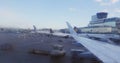 Airport seen through frosted window