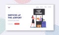 Airport Service Landing Page Template. Traveler Woman Claim Bag in Lost and Found Office. Passenger Lose Baggage Royalty Free Stock Photo