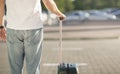 Airport taxi. Passenger waiting for cab with baggage