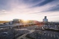 Airport terminal and air traffic control tower Royalty Free Stock Photo