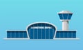 Airport terminal with air trafiic control tower flat style, vector illustration Royalty Free Stock Photo