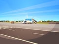 Airport terminal aircraft flying plane taking off waiting to board passengers cityscape background flat horizontal Royalty Free Stock Photo