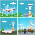 Airport Terminal, Airplane on the Runway Royalty Free Stock Photo