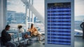 Airport Terminal: Arrival, Departure Information Display Showing all the Useful Flight Data For Tr Royalty Free Stock Photo