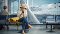 Airport Terminal: Black Woman Waits for Flight, Uses Smartphone, Receives Shockingly Bad News, Mis Royalty Free Stock Photo