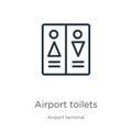 Airport toilets icon. Thin linear airport toilets outline icon isolated on white background from airport terminal collection. Line