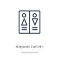 Airport toilets icon. Thin linear airport toilets outline icon isolated on white background from airport terminal collection. Line