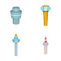 Airport tower icon set, cartoon style