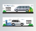 Airport transfer vector traveling by plane in airport departure terminal transportation by taxi car illustration Royalty Free Stock Photo