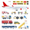 Airport transportation and Road signs at the airport vector flat material design set. Ambulance, fire engine, ladder on Royalty Free Stock Photo