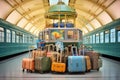 airport trolley loaded with suitcases near carousel