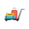 Airport trolley with suitcases. Travel bags of tourists. Luggage of passengers. Baggage theme. Flat vector design