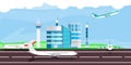 Airport vector illustration arrival departure travel. Terminal airplane control building. Flat architecture banner security