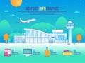 Airport vector infographic, design building, icon graphic, transport, background modern, landscape