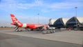 Airport view, Airplane parking at passenger gate.