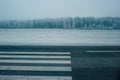 Airport and winter runway, view from a height to a snow-covered landscape Royalty Free Stock Photo