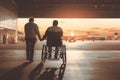 Airport worker pushing wheelchair. Generate Ai