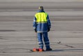 Airport worker runway airplane Royalty Free Stock Photo