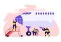 Airport Worker Service and Cleaning Plane. People Washing Airplane. Man on Aircraft Ladder Checking. Character Mop Chassis