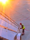 Airport worker and staircase