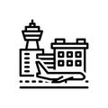 Black line icon for Airports, passenger and plane