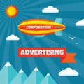 Airpship with advertising banner - creative vector illustration in flat style. Design element