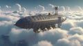 Airship above the clouds. Generative AI