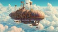 Airship above the clouds. Generative AI