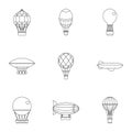 Airship balloons icon set, outline style